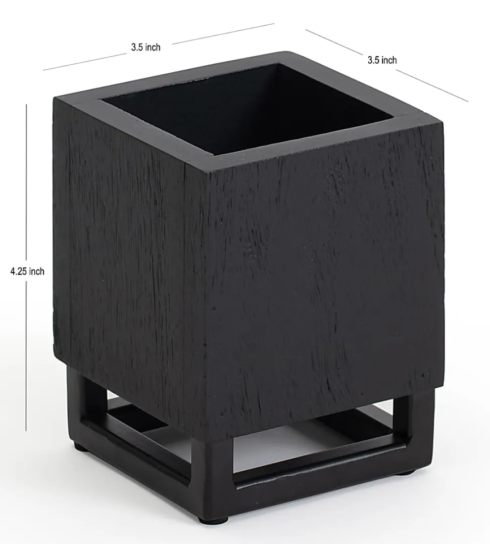 Realspace® Acadia Wood/Metal Pen Cup, 4-1/4"H x 3-1/4"W x 3-1/4"D, Black