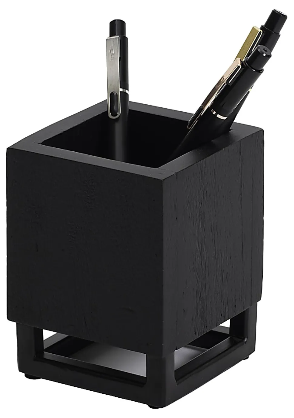 Realspace® Acadia Wood/Metal Pen Cup, 4-1/4"H x 3-1/4"W x 3-1/4"D, Black