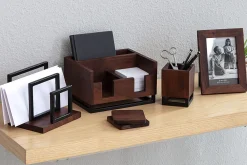 Realspace® Acadia Wood/Metal Pen Cup, 4-1/4"H x 3-1/4"W x 3-1/4"D, Walnut/Black