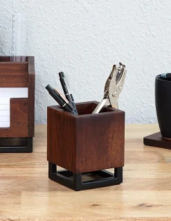 Realspace® Acadia Wood/Metal Pen Cup, 4-1/4