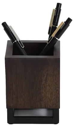 Realspace® Acadia Wood/Metal Pen Cup, 4-1/4