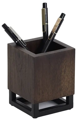 Realspace® Acadia Wood/Metal Pen Cup, 4-1/4