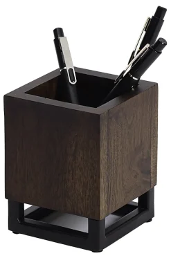 Realspace® Acadia Wood/Metal Pen Cup, 4-1/4