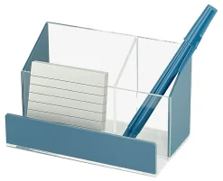 Realspace® Acrylic Desk Organizer, 3-7/16"H x 6"W x 3-5/8"D, Clear/Blue