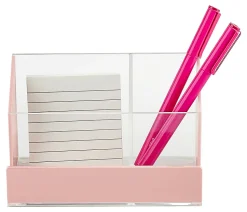 Realspace® Acrylic Desk Organizer, 3-7/16"H x 6"W x 3-5/8"D, Clear/Pink