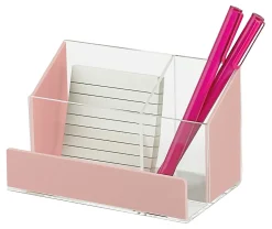 Realspace® Acrylic Desk Organizer, 3-7/16"H x 6"W x 3-5/8"D, Clear/Pink