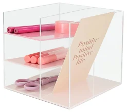 Realspace® Acrylic Slot Desk Organizer, 6"H x 6"W x 5-7/16"D, Clear/Pink
