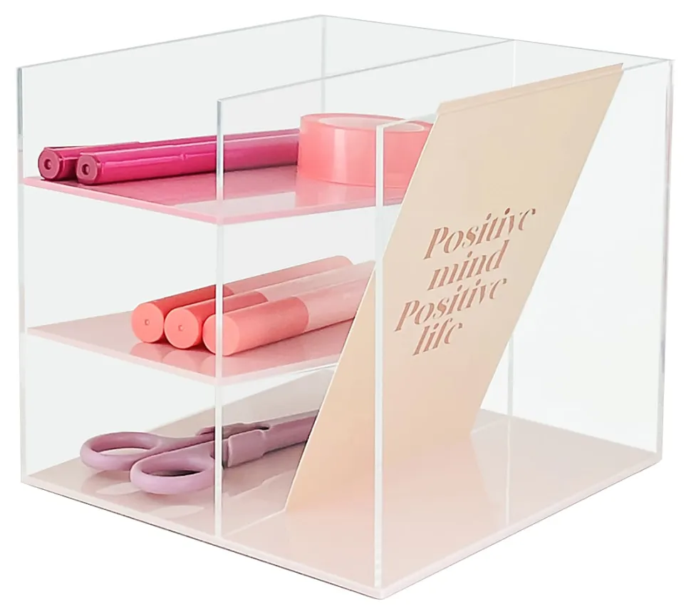 Realspace® Acrylic Slot Desk Organizer, 6"H x 6"W x 5-7/16"D, Clear/Pink