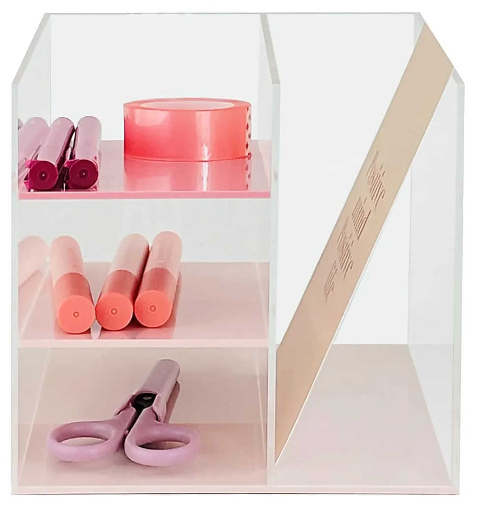 Realspace® Acrylic Slot Desk Organizer, 6"H x 6"W x 5-7/16"D, Clear/Pink