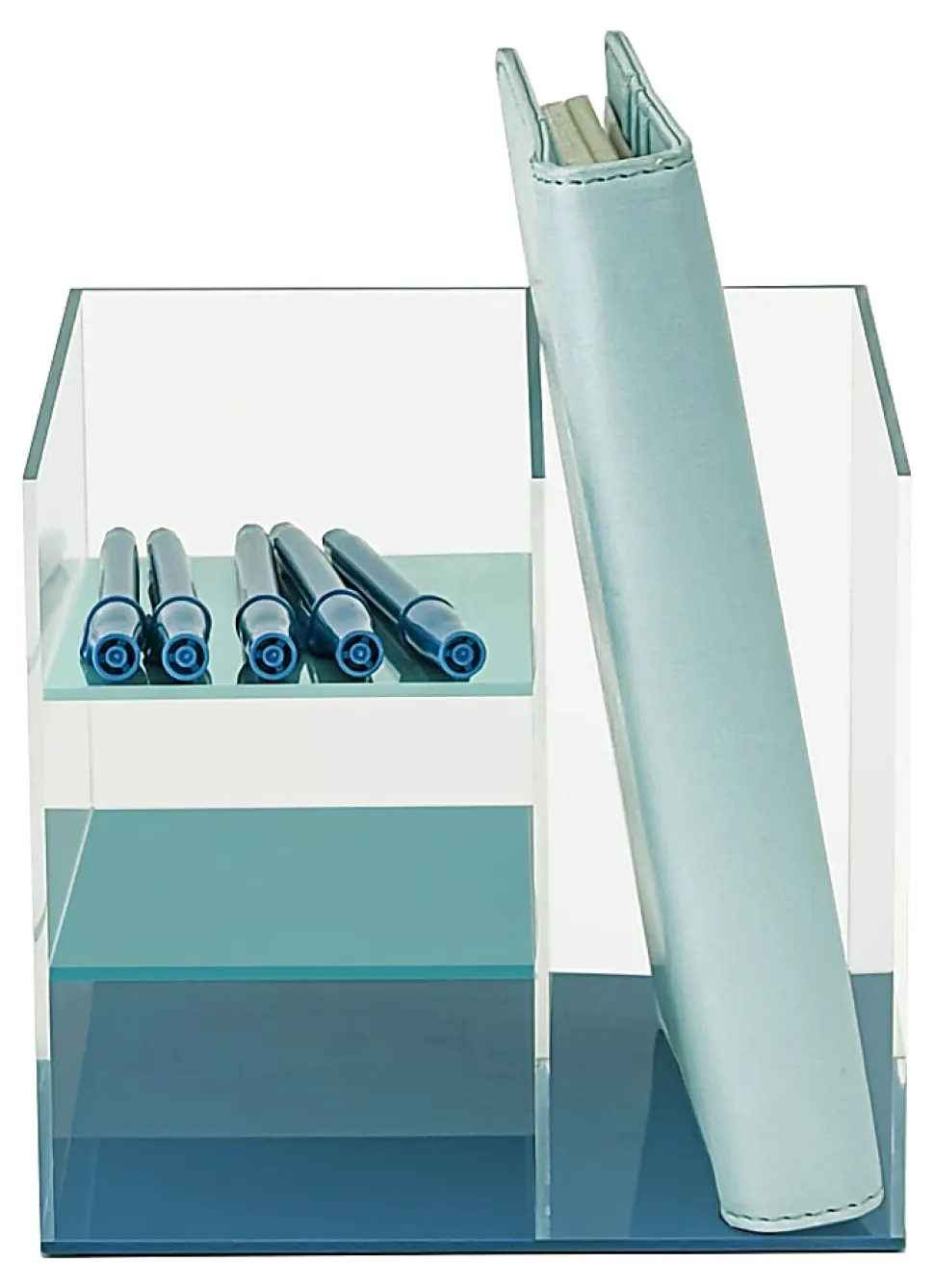 Realspace® Acrylic Slot Desk Organizer, 6"H x 6"W x 5-7/16"D, Clear/Blue