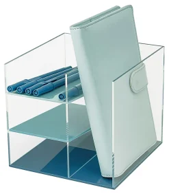 Realspace® Acrylic Slot Desk Organizer, 6"H x 6"W x 5-7/16"D, Clear/Blue