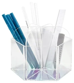Realspace® Acrylic Spinning Desktop Organizer, 5"H x 6"W x 5-1/4"D, Clear/Iridescent