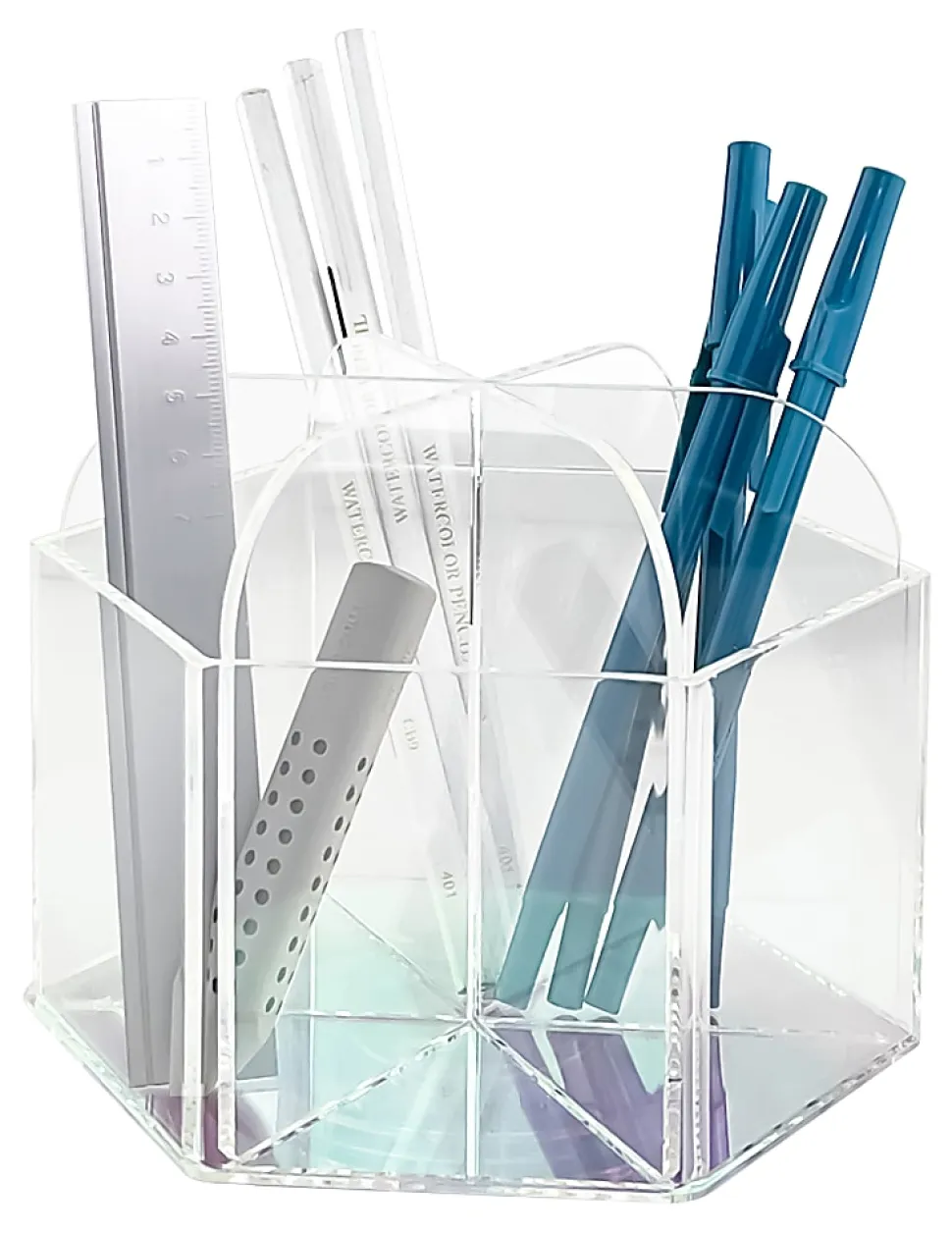 Realspace® Acrylic Spinning Desktop Organizer, 5"H x 6"W x 5-1/4"D, Clear/Iridescent
