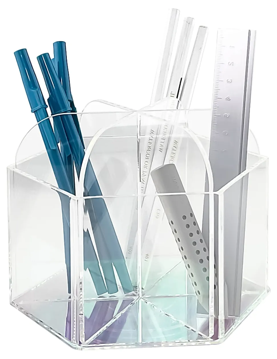 Realspace® Acrylic Spinning Desktop Organizer, 5"H x 6"W x 5-1/4"D, Clear/Iridescent
