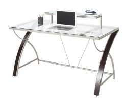 Realspace® Axley 55”W Glass Computer Desk, Cherry/Silver