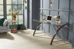 Realspace® Axley 55”W Glass Computer Desk, Cherry/Silver