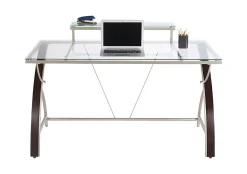 Realspace® Axley 55”W Glass Computer Desk, Cherry/Silver