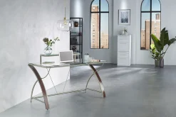 Realspace® Axley 55”W Glass Computer Desk, Cherry/Silver