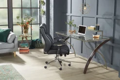 Realspace® Axley 55”W Glass Computer Desk, Cherry/Silver