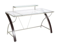 Realspace® Axley 55”W Glass Computer Desk, Cherry/Silver