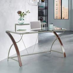 Realspace® Axley 55”W Glass Computer Desk, Cherry/Silver