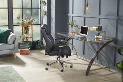 Realspace® Axley 55”W Glass Computer Desk, Cherry/Silver