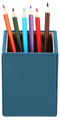 Realspace® Azura Vegan Leather Pen Cup, 4-3/4"H x 3-3/8"W x 3-3/8"D, Blue