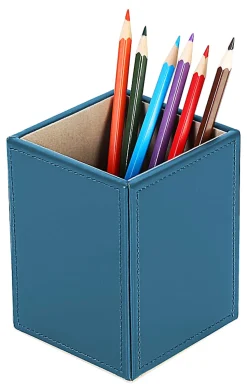 Realspace® Azura Vegan Leather Pen Cup, 4-3/4"H x 3-3/8"W x 3-3/8"D, Blue