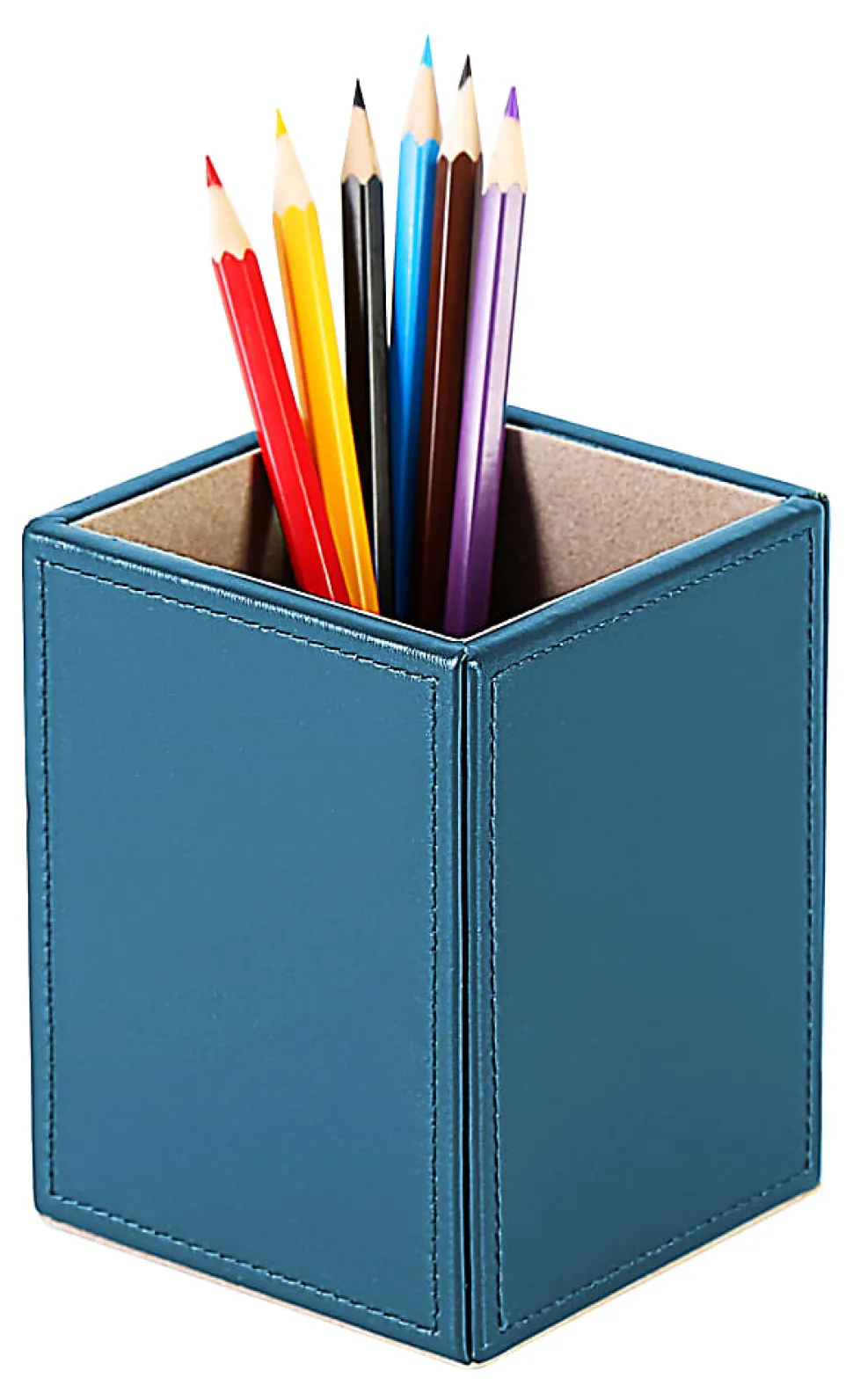 Realspace® Azura Vegan Leather Pen Cup, 4-3/4"H x 3-3/8"W x 3-3/8"D, Blue