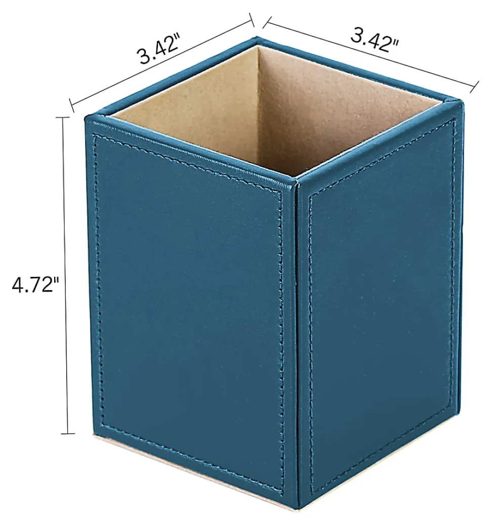 Realspace® Azura Vegan Leather Pen Cup, 4-3/4"H x 3-3/8"W x 3-3/8"D, Blue