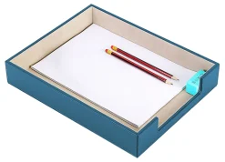 Realspace® Azura Vegan Leather Paper Tray, 2-3/8"H x 14"W x 10-7/8"D, Blue
