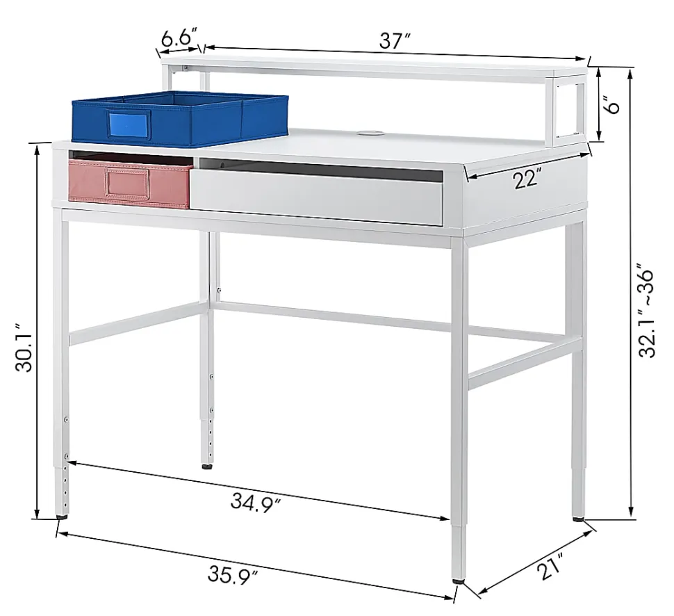 Realspace® Baywick 37"W Student Computer Desk With Height-Adjustable Legs And Mobile File Cabinet, White