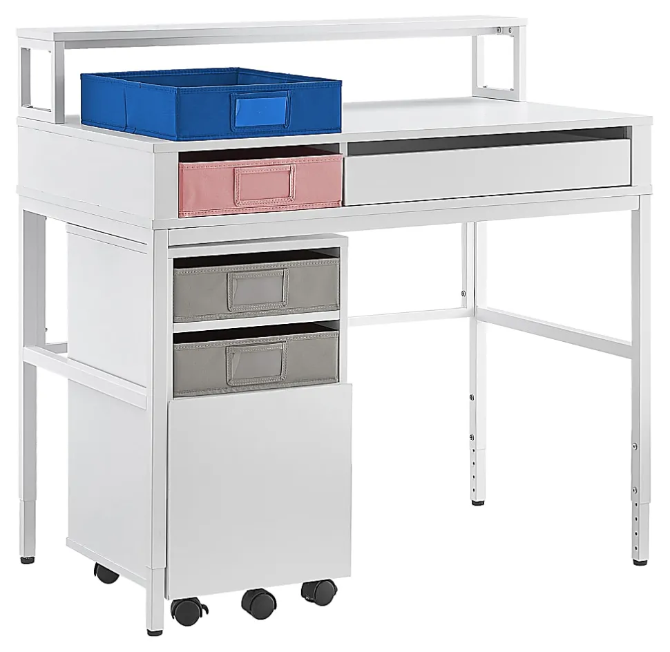 Realspace® Baywick 37"W Student Computer Desk With Height-Adjustable Legs And Mobile File Cabinet, White