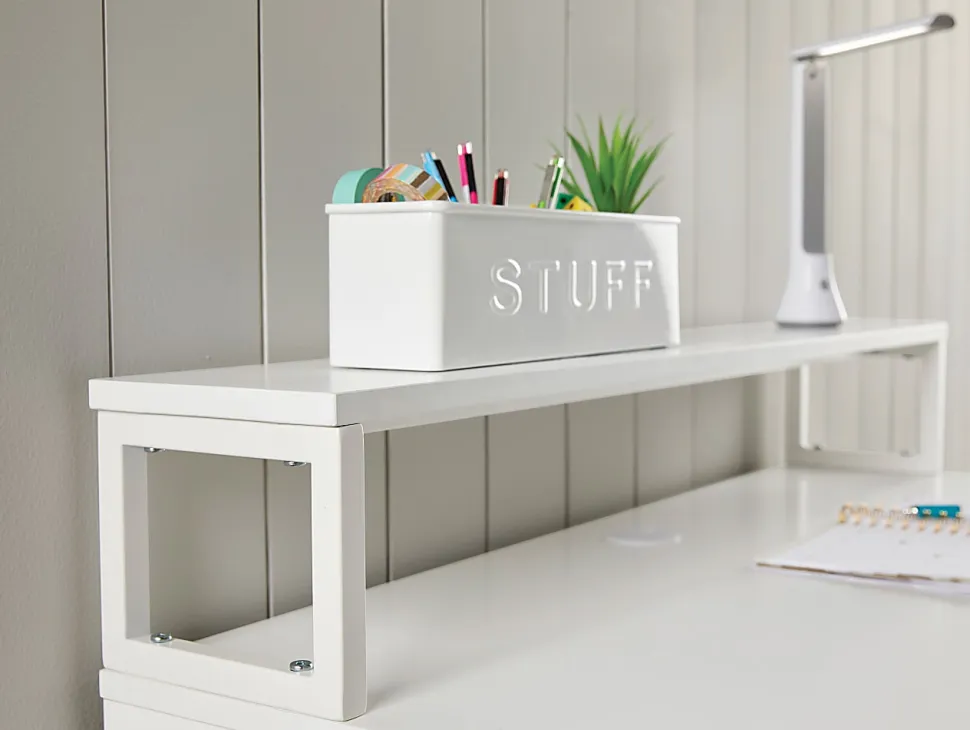 Realspace® Baywick 37"W Student Computer Desk With Height-Adjustable Legs And Mobile File Cabinet, White