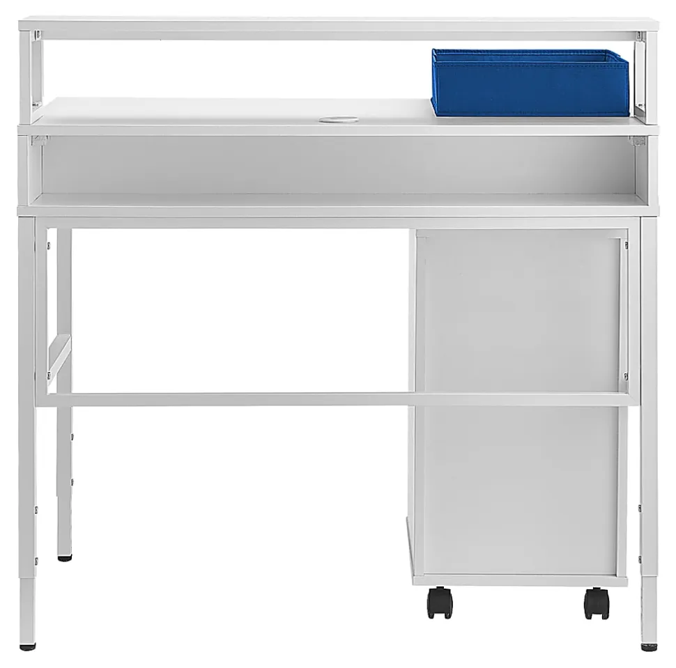 Realspace® Baywick 37"W Student Computer Desk With Height-Adjustable Legs And Mobile File Cabinet, White