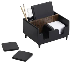 Realspace® Becker Wood/Metal Desktop Organizer With Coasters, 8-3/4" x 7", Natural/Black