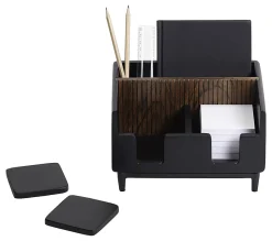 Realspace® Becker Wood/Metal Desktop Organizer With Coasters, 8-3/4" x 7", Natural/Black