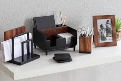 Realspace® Becker Wood/Metal Desktop Organizer With Coasters, 8-3/4