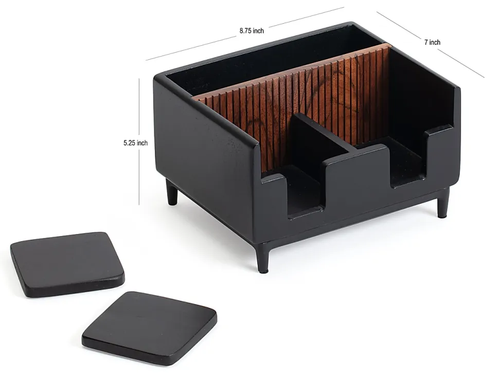 Realspace® Becker Wood/Metal Desktop Organizer With Coasters, 8-3/4" x 7", Natural/Black