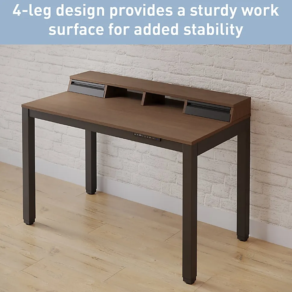 Realspace® Bellano 48"W 4-Leg Electric Height-Adjustable Standing Desk with Hutch, Walnut/Black, BIFMA Compliant