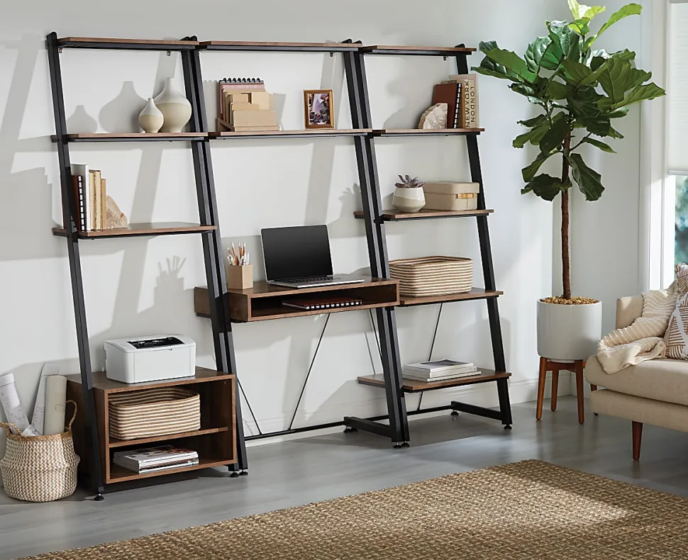 Realspace® Belling 35"W Leaning Computer Desk, Modern Oak