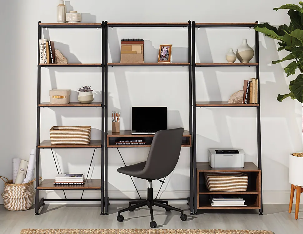 Realspace® Belling 35"W Leaning Computer Desk, Modern Oak