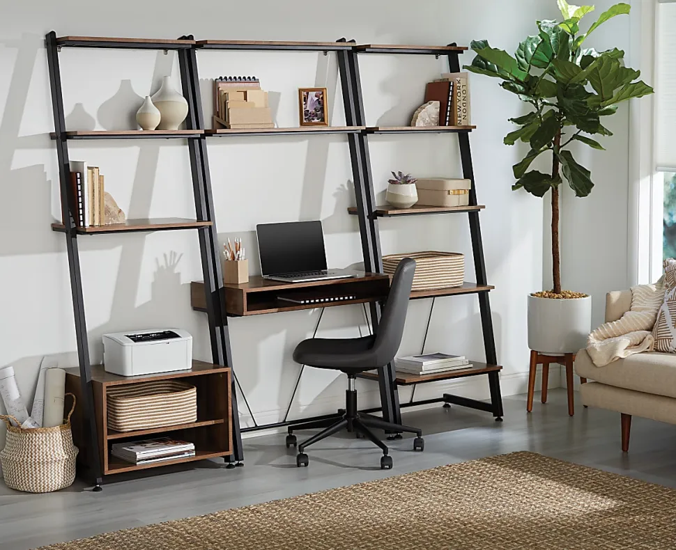 Realspace® Belling 35"W Leaning Computer Desk, Modern Oak