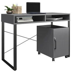 Realspace® Bexler 42”W Computer Desk With Mobile Cart, Gray/Black