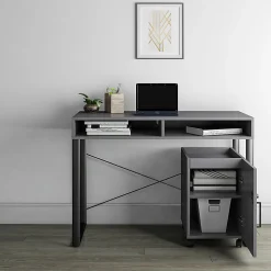 Realspace® Bexler 42”W Computer Desk With Mobile Cart, Gray/Black