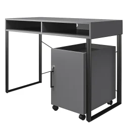 Realspace® Bexler 42”W Computer Desk With Mobile Cart, Gray/Black