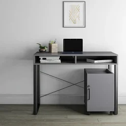 Realspace® Bexler 42”W Computer Desk With Mobile Cart, Gray/Black