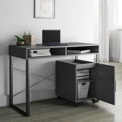 Realspace® Bexler 42”W Computer Desk With Mobile Cart, Gray/Black