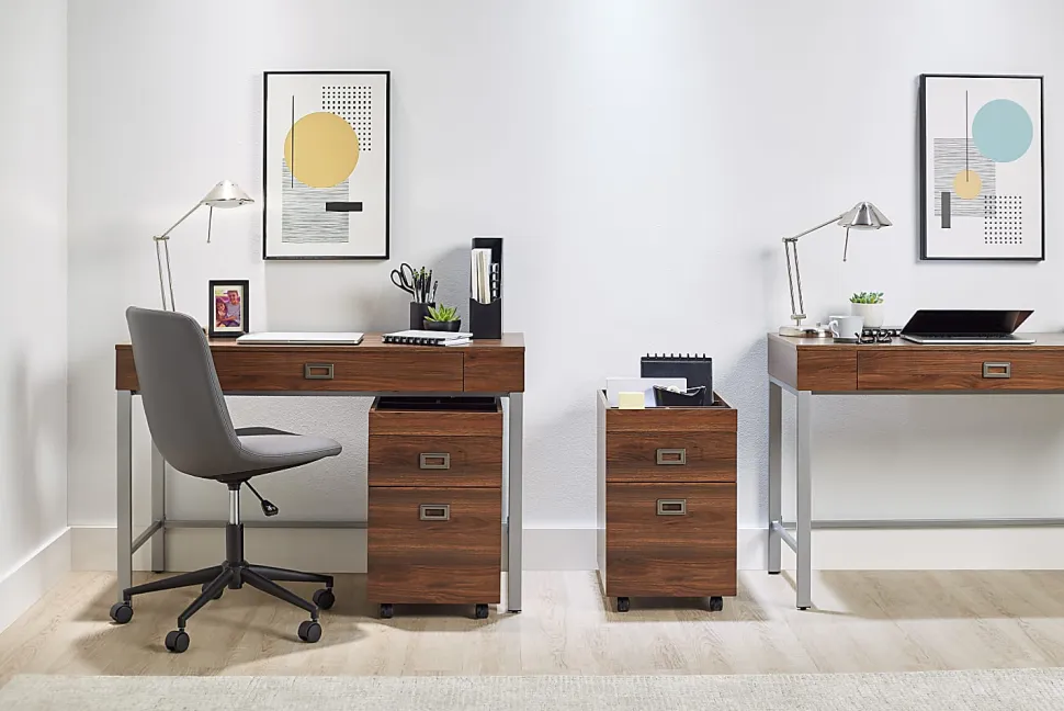 Realspace® Brezio 47"W Computer Desk With Mobile File Cabinet, Brown