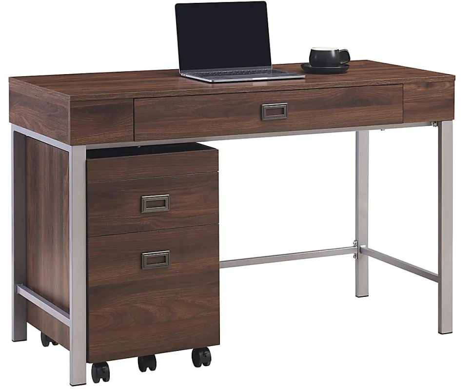 Realspace® Brezio 47"W Computer Desk With Mobile File Cabinet, Brown